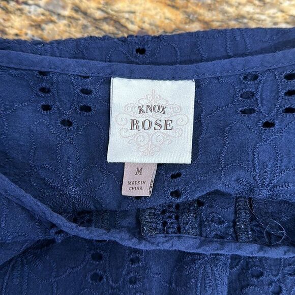 Knox Rose Navy Blue Sleeveless Eyelet Top - Picture 5 of 8